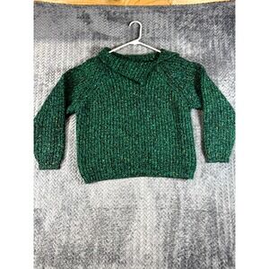 VTG Gap Sweater Womens M Green Wool Chunky Knit Oversized Crossover Shawl Collar